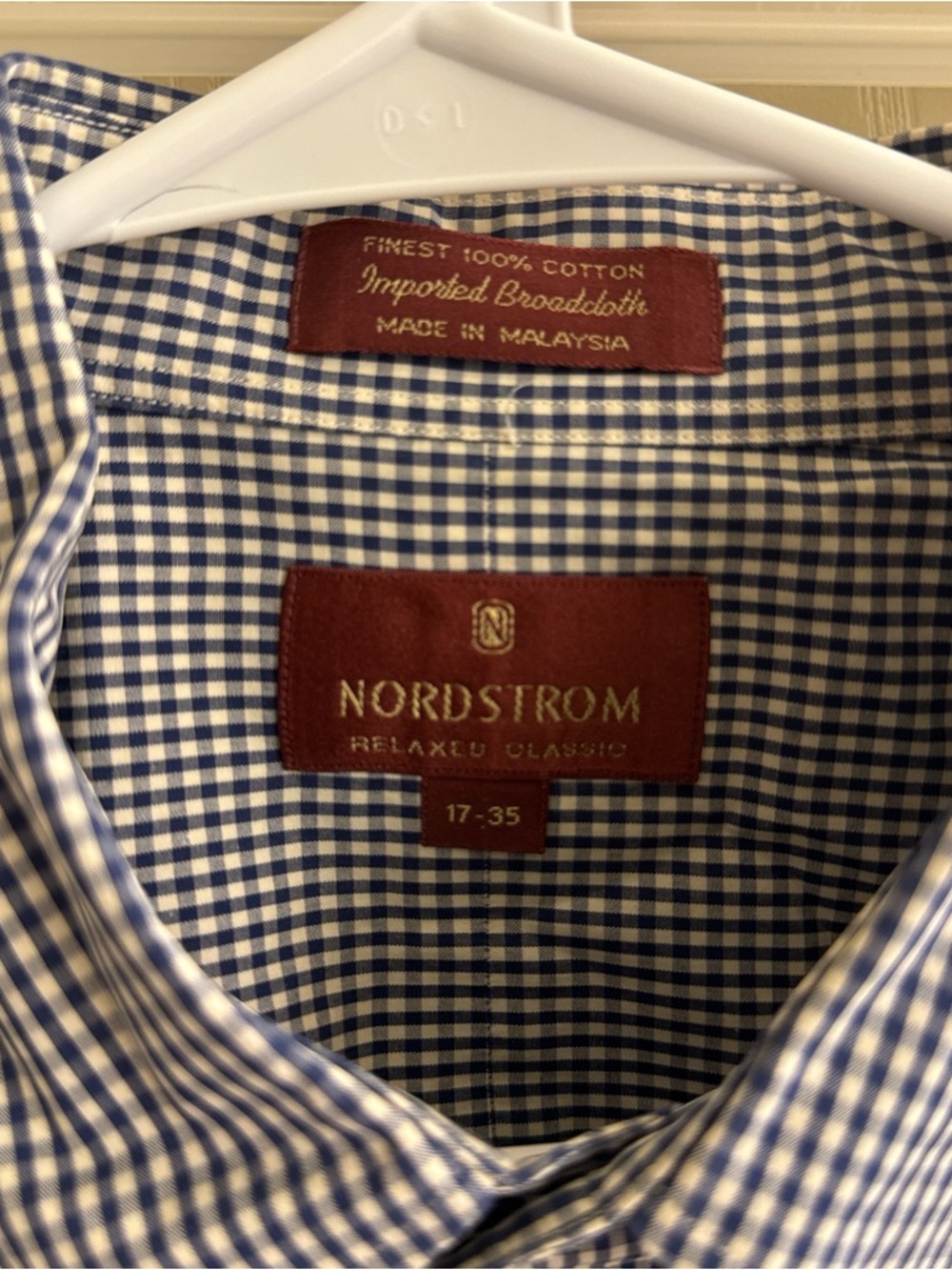 Nordstrom Men's Blue and White Gingham Cotton Dress Shirt